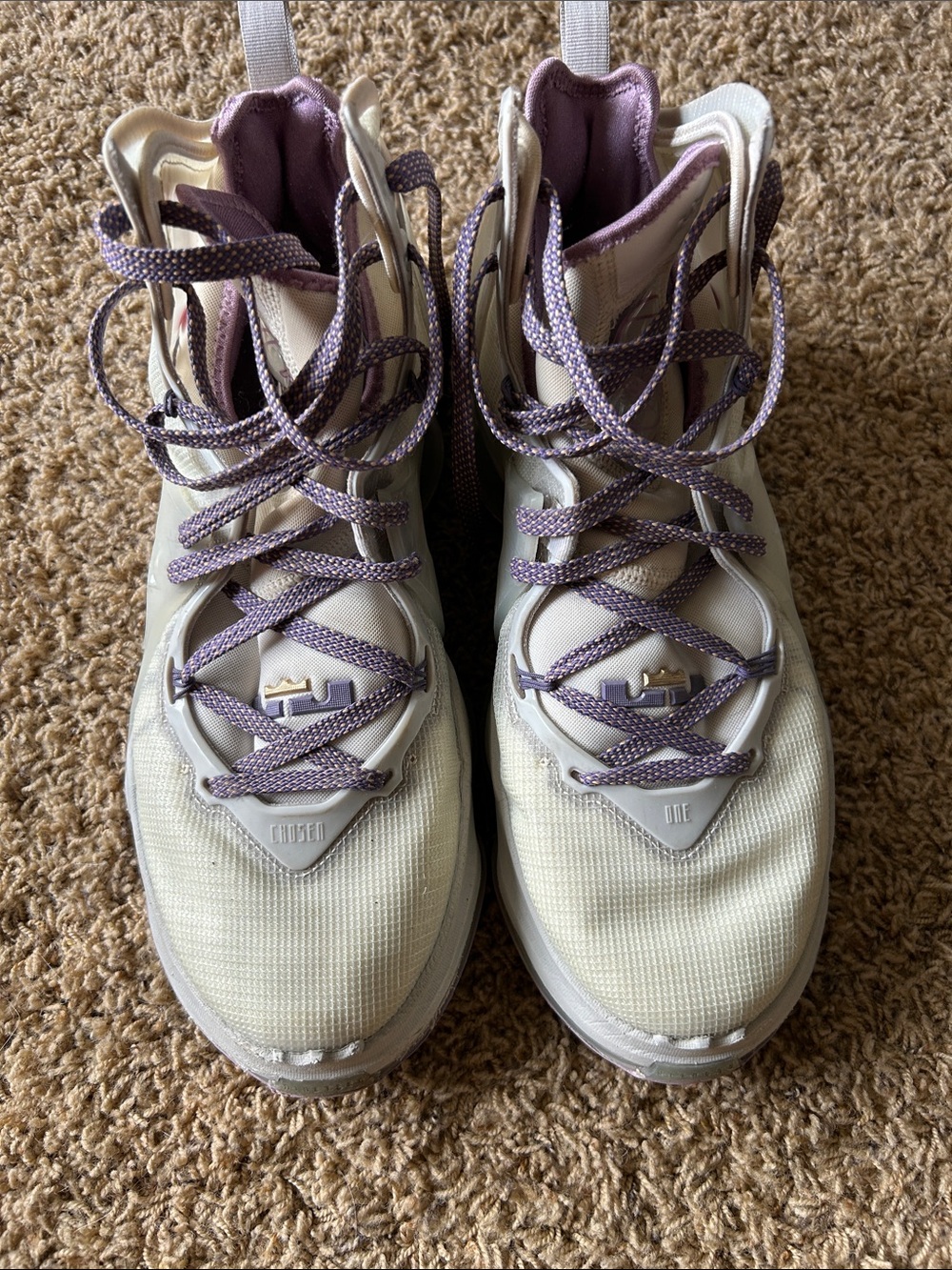 Nike LeBron Men’s High-Top Athletic Sneakers - Cream and Lavender